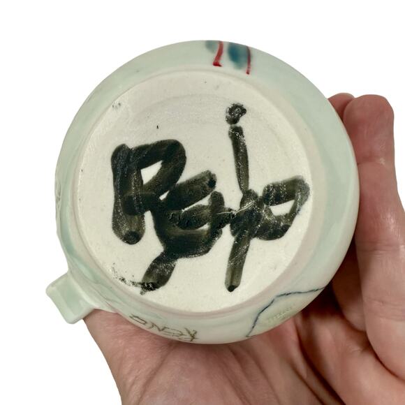 Jim Reno Pottery Dewittville NY Signed Pottery Coffee Mug White Sea Turtle - Picture 8 of 10